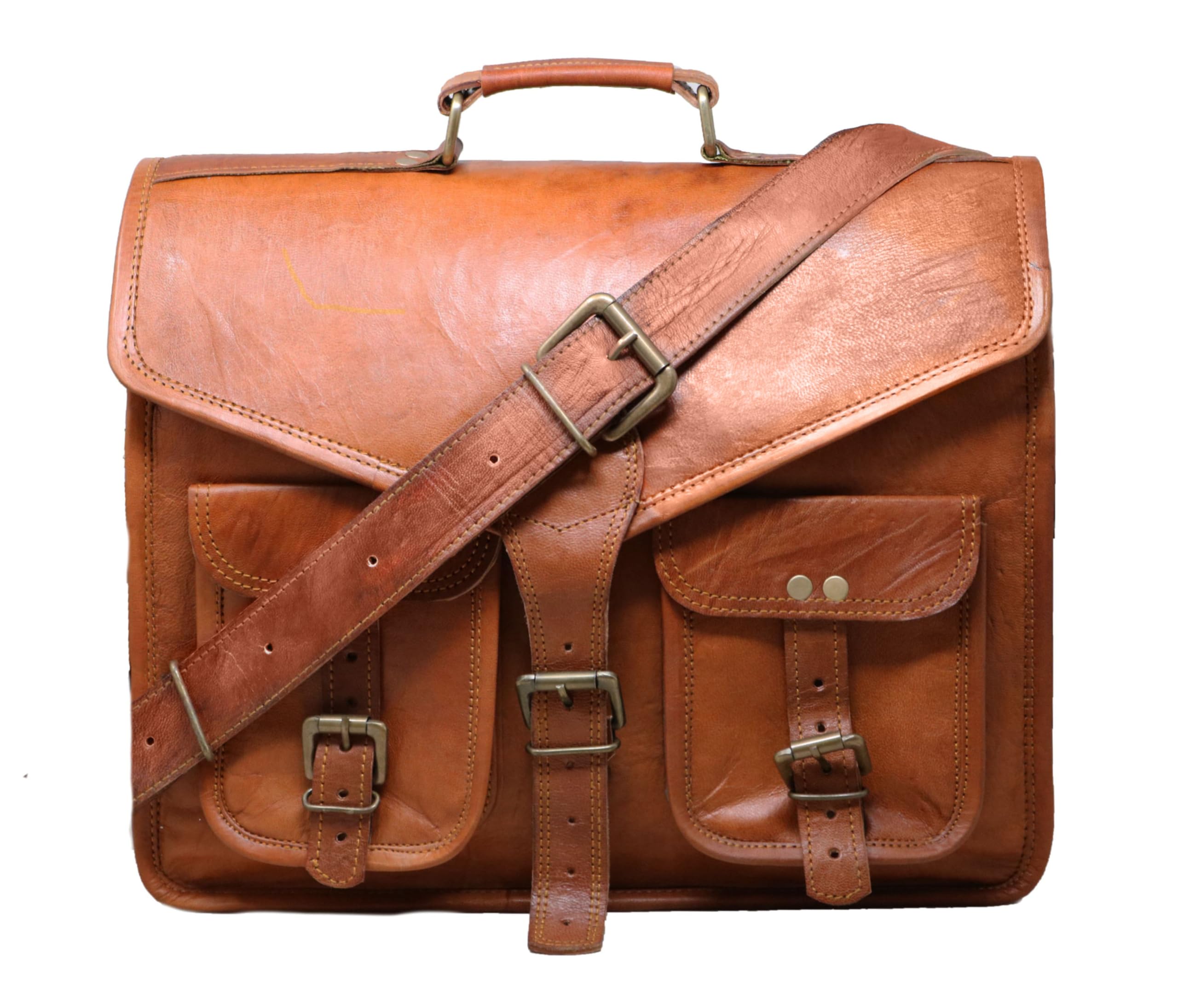 メンズ山羊本革レザーメッセンジャーショルダーバッグ ラップトップ